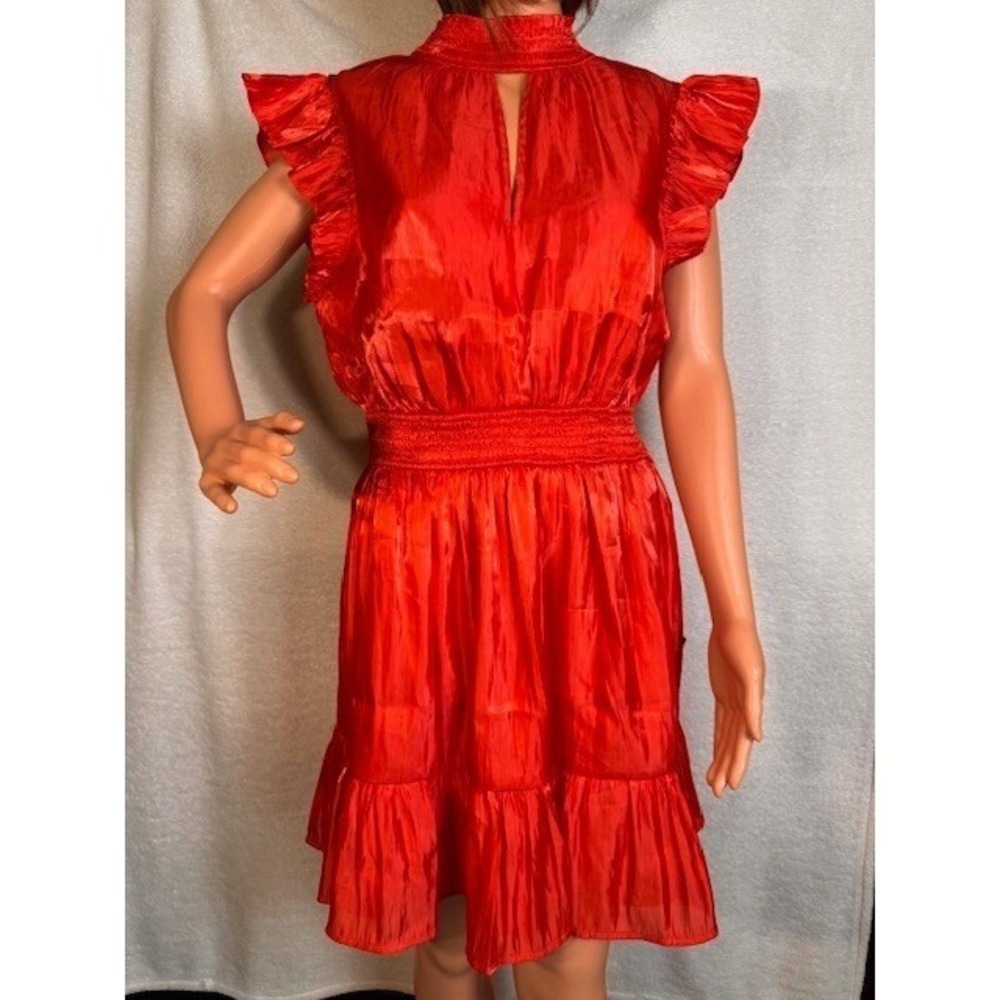 NWT Lulus orange flutter short sleeve high neck halter knee length dress Size L